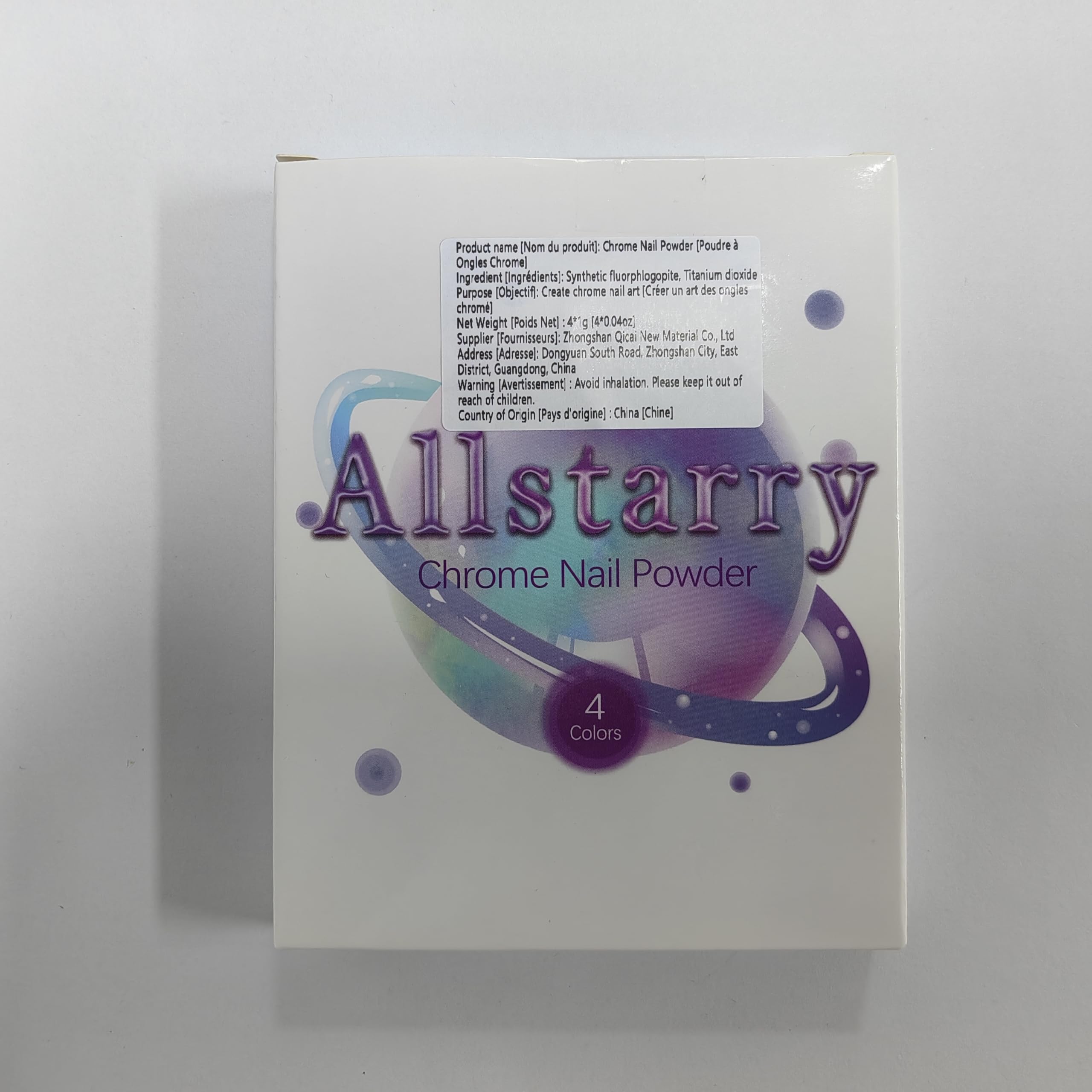 Allstarry kit destellos cromados 4 colores, ideal para combinaciones creativas en nail art.