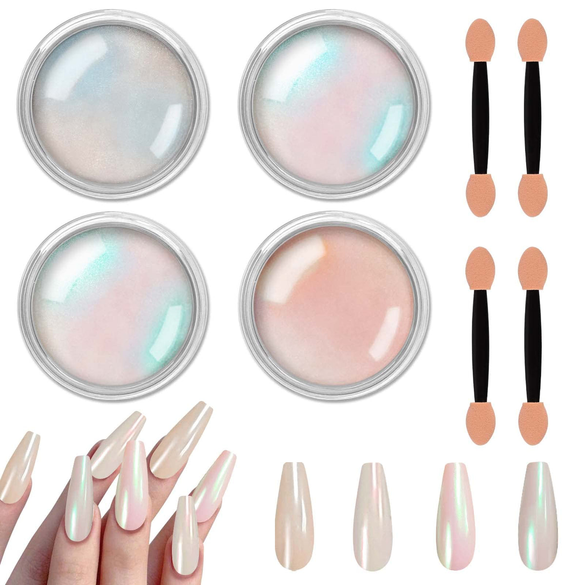 Allstarry polvo cromado Aurora, crea un efecto espejo en uñas con brillo intenso.
