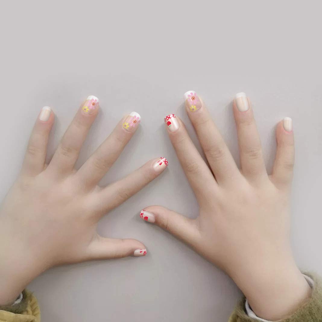 Allstarry serie flores, uñas cortas, perfecto para fiestas.