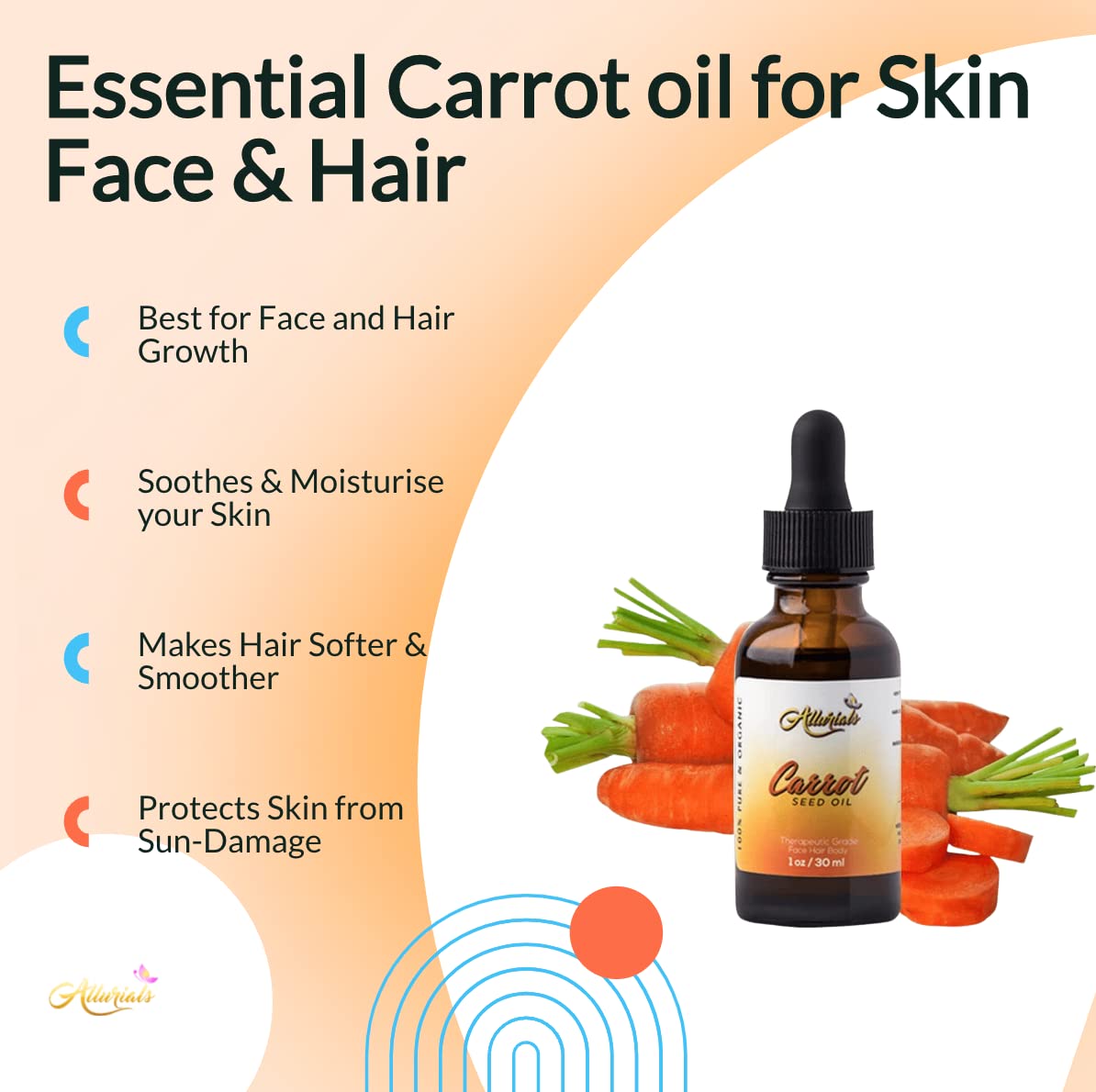 Allurials aceite de zanahoria, cabello con crecimiento y suavidad.