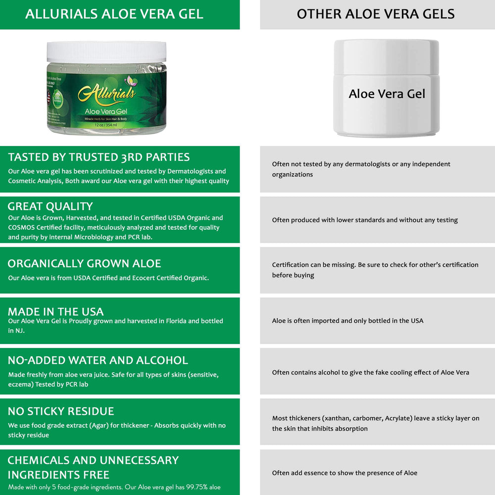 Allurials Aloe Vera Gel 100% puro para piel sensible y cabello