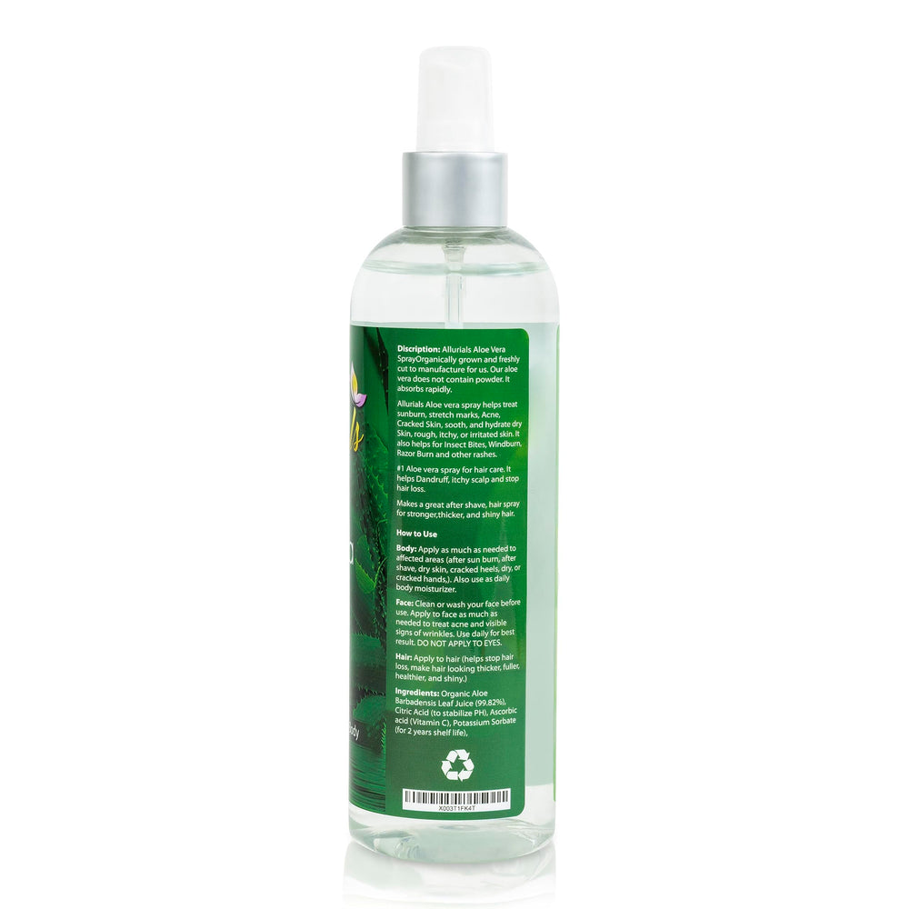 Allurials Aloe Vera Spray: envase sostenible, cuidado responsable.