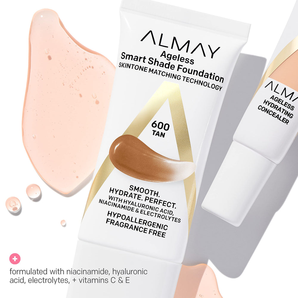 Almay Base con niacinamida y hialuronato para tono uniforme.