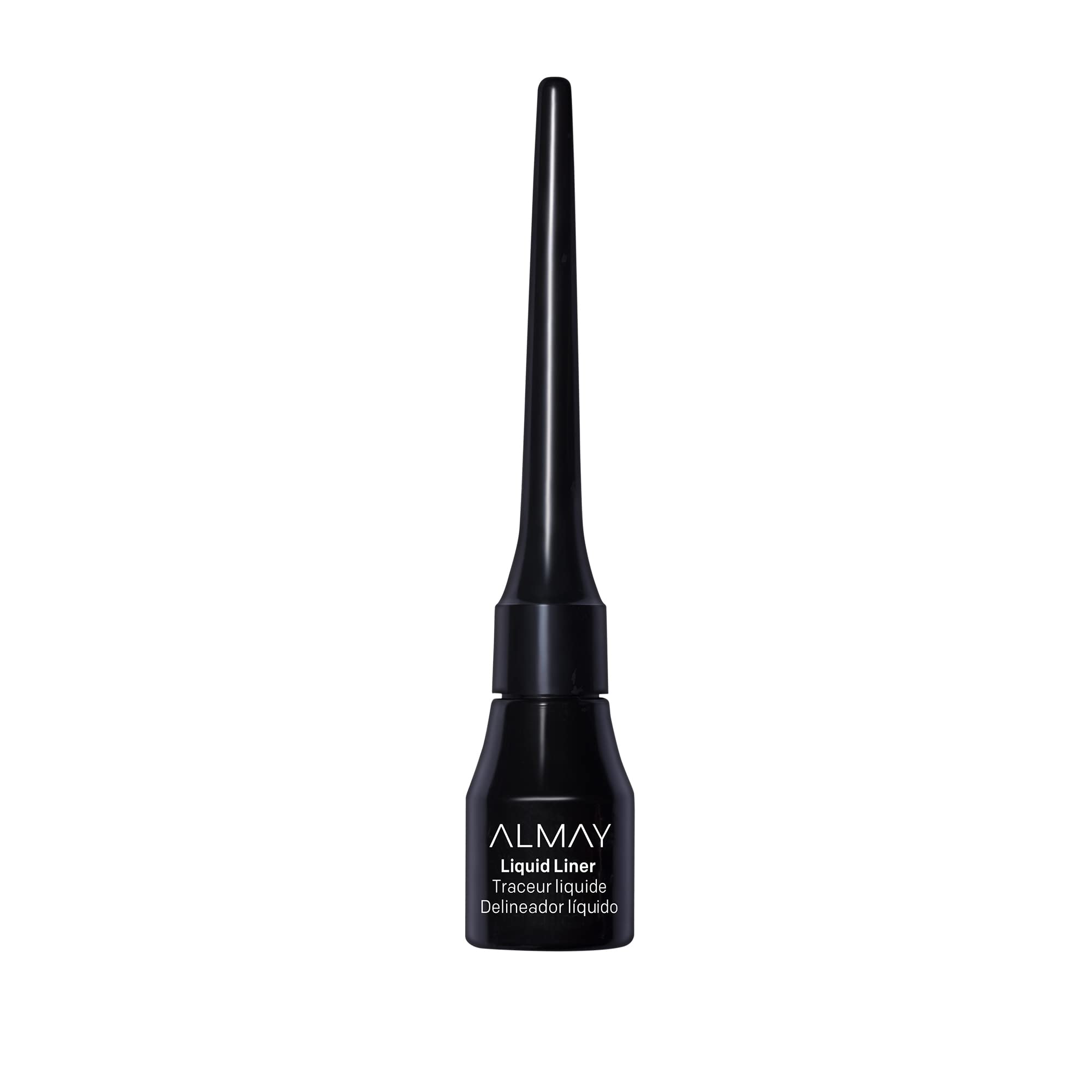 Delineador líquido Almay, botella-tintero, color saturado para definición duradera.