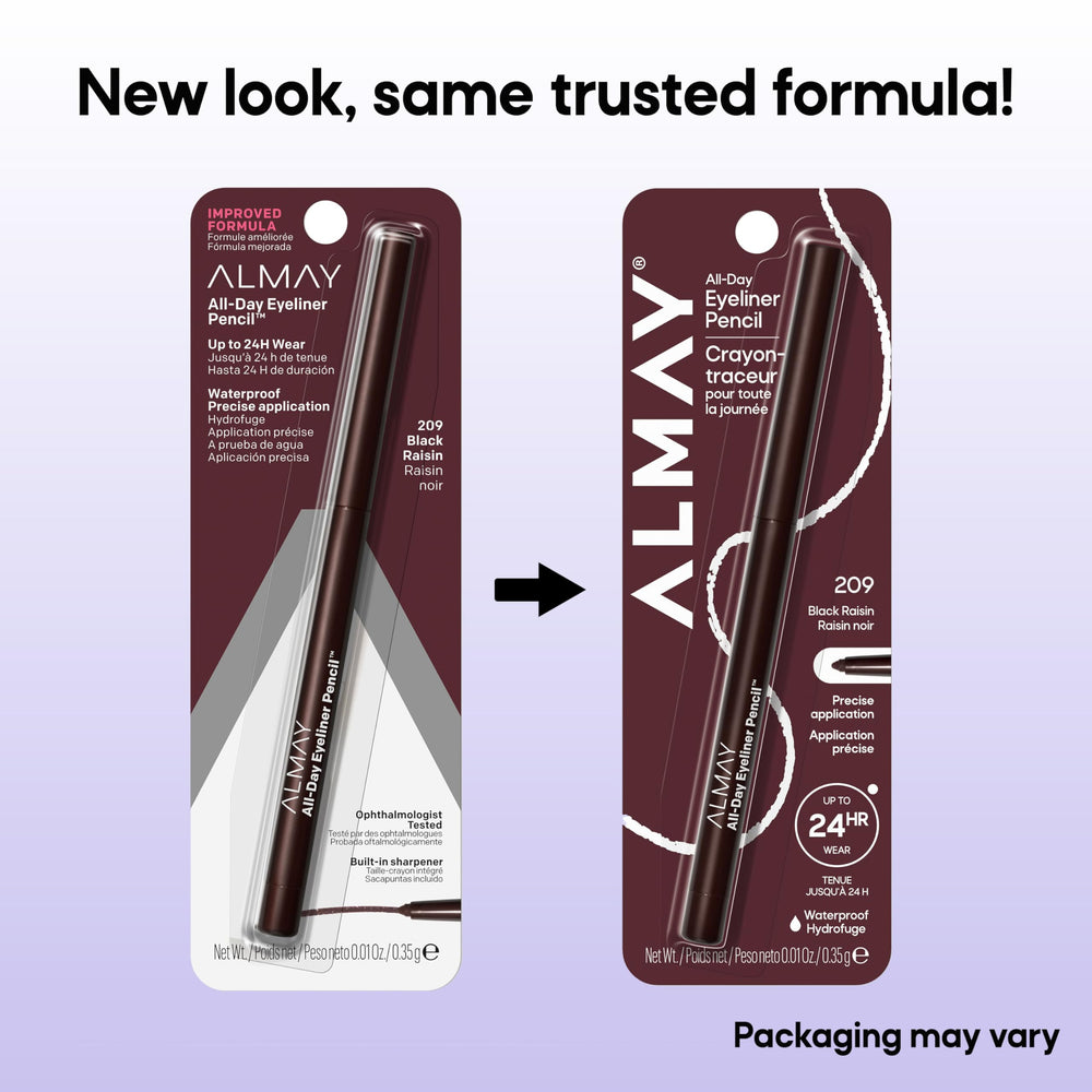 Almay delineador resistente al agua 209-black-raisin, ideal para jornadas largas sin retoques.