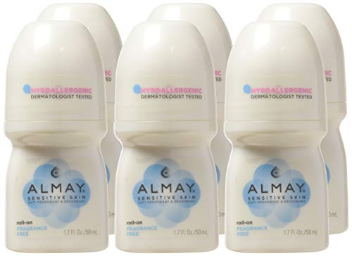 Almay desodorante roll-on sin fragancia para piel sensible, uso diario cómodo.