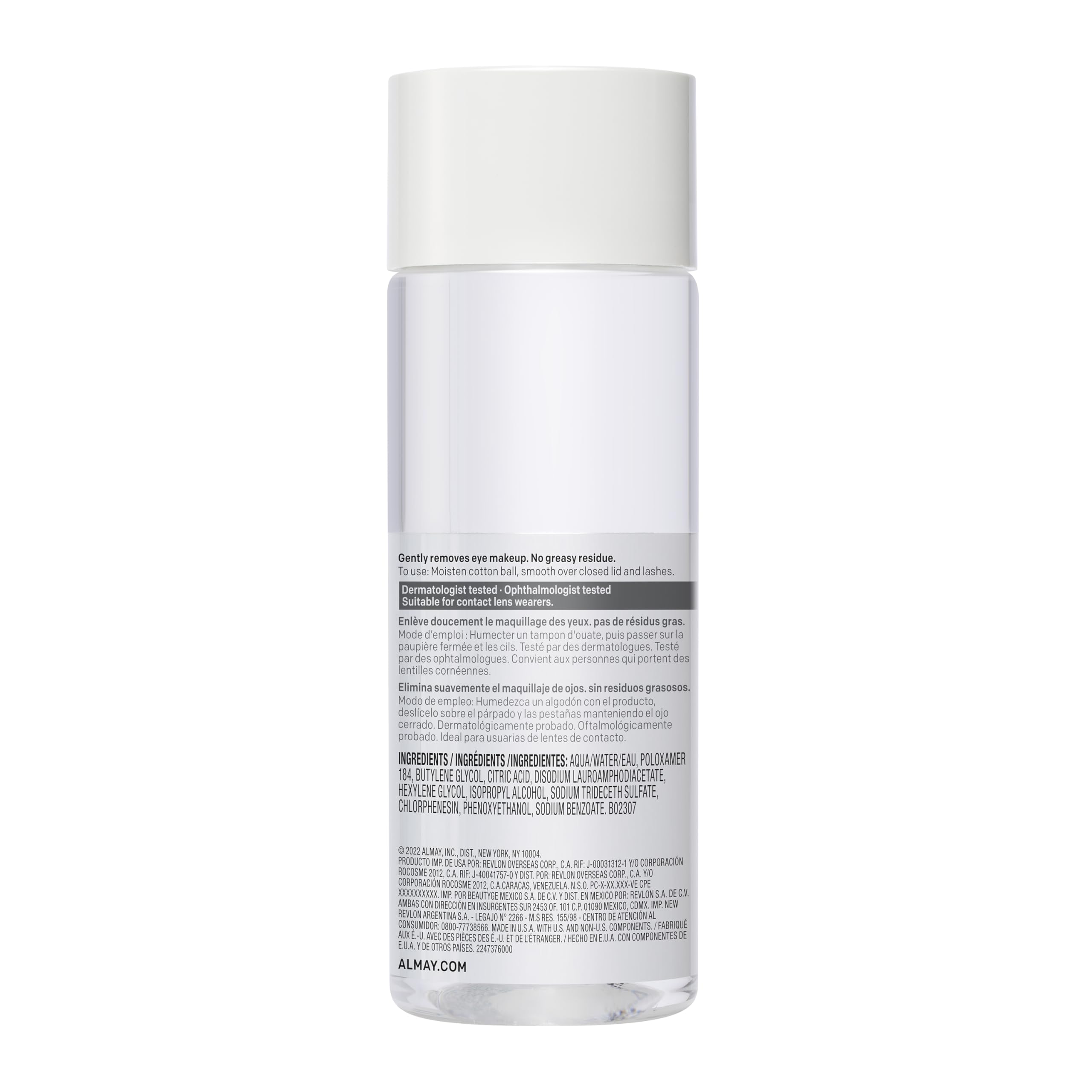 Envase sostenible de Almay para remover maquillaje de ojos