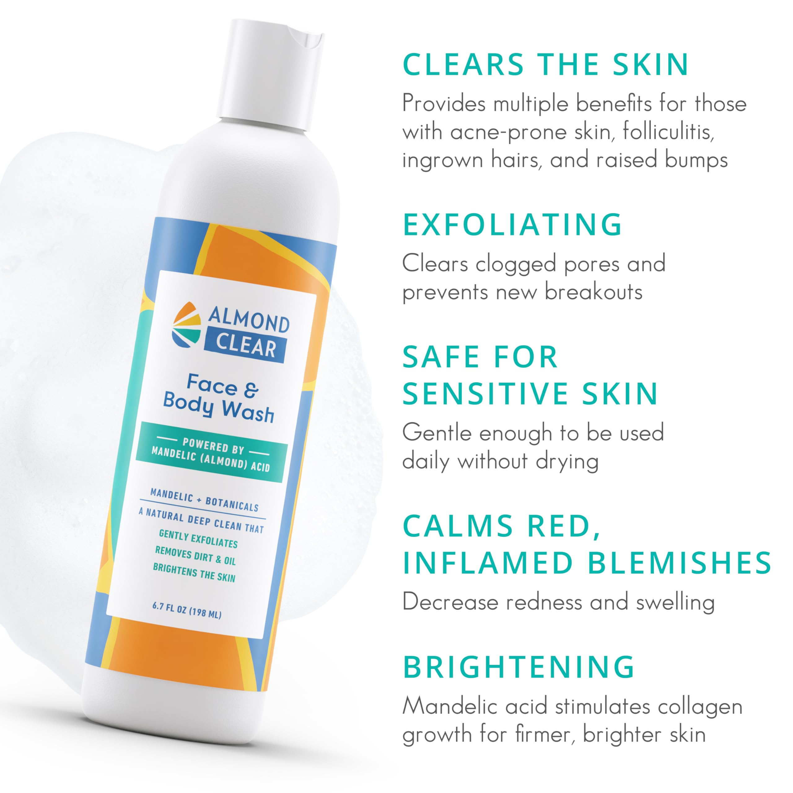 Almond Clear: gel limpiador facial para poros limpios y piel fresca.