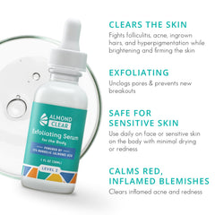 Aplicación en piel con Almond Clear Nivel 2 Serum para cuidado del cuerpo.