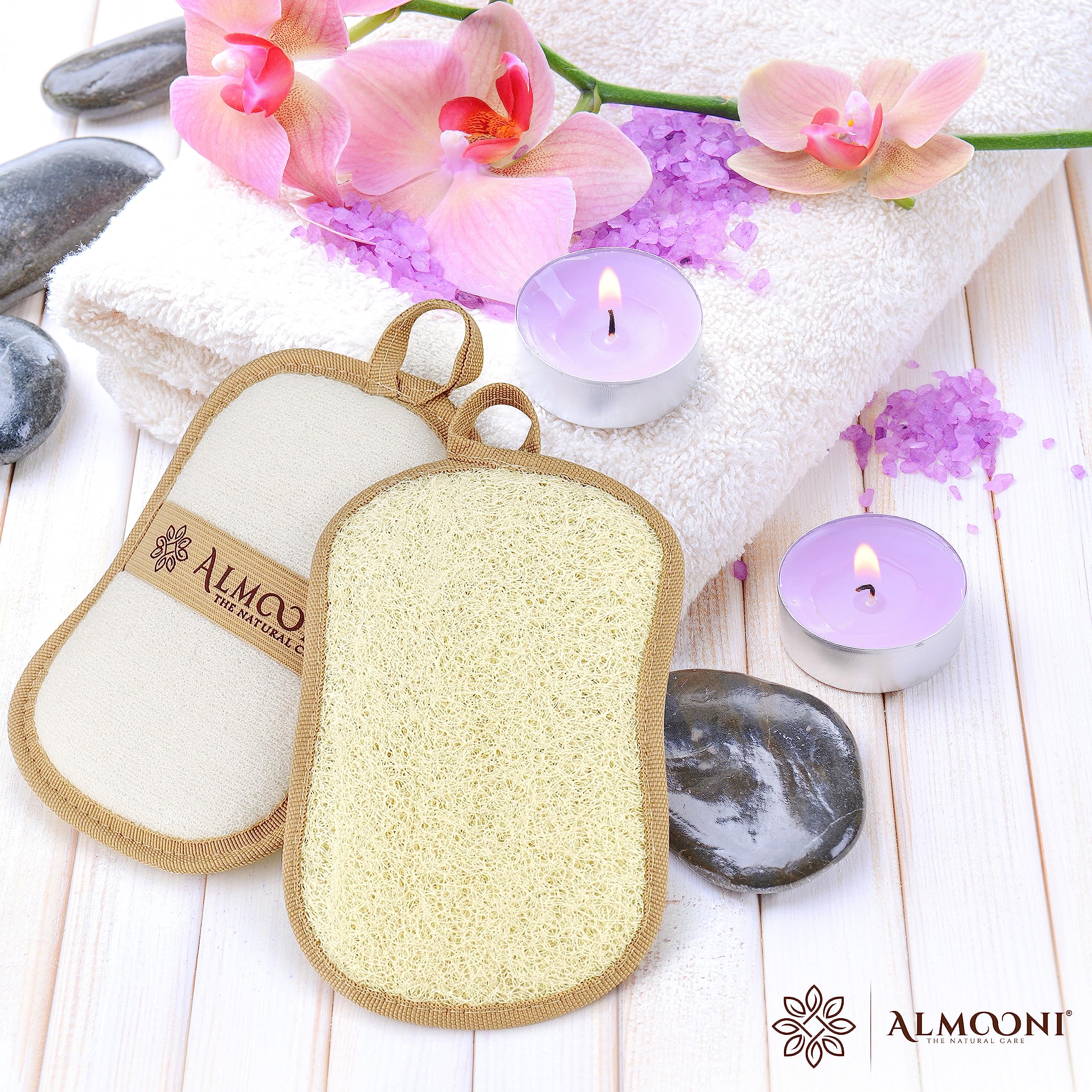ALMOONI bow-tie loofah pad drawstring pouch suitable for gifting