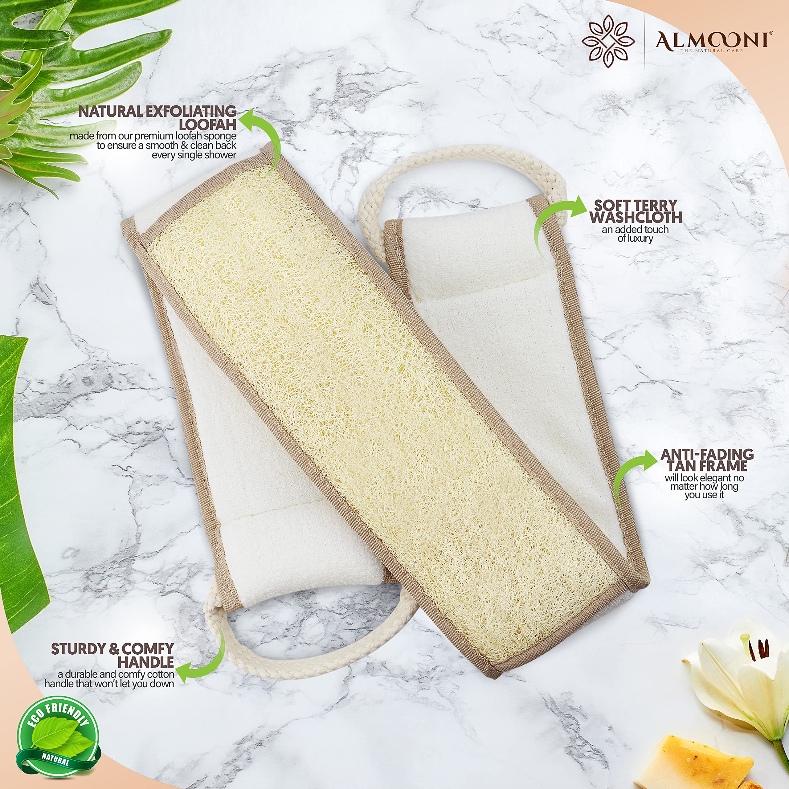 ALMOONI luffa exfoliante natural para espalda mejora la limpieza diaria de la piel.