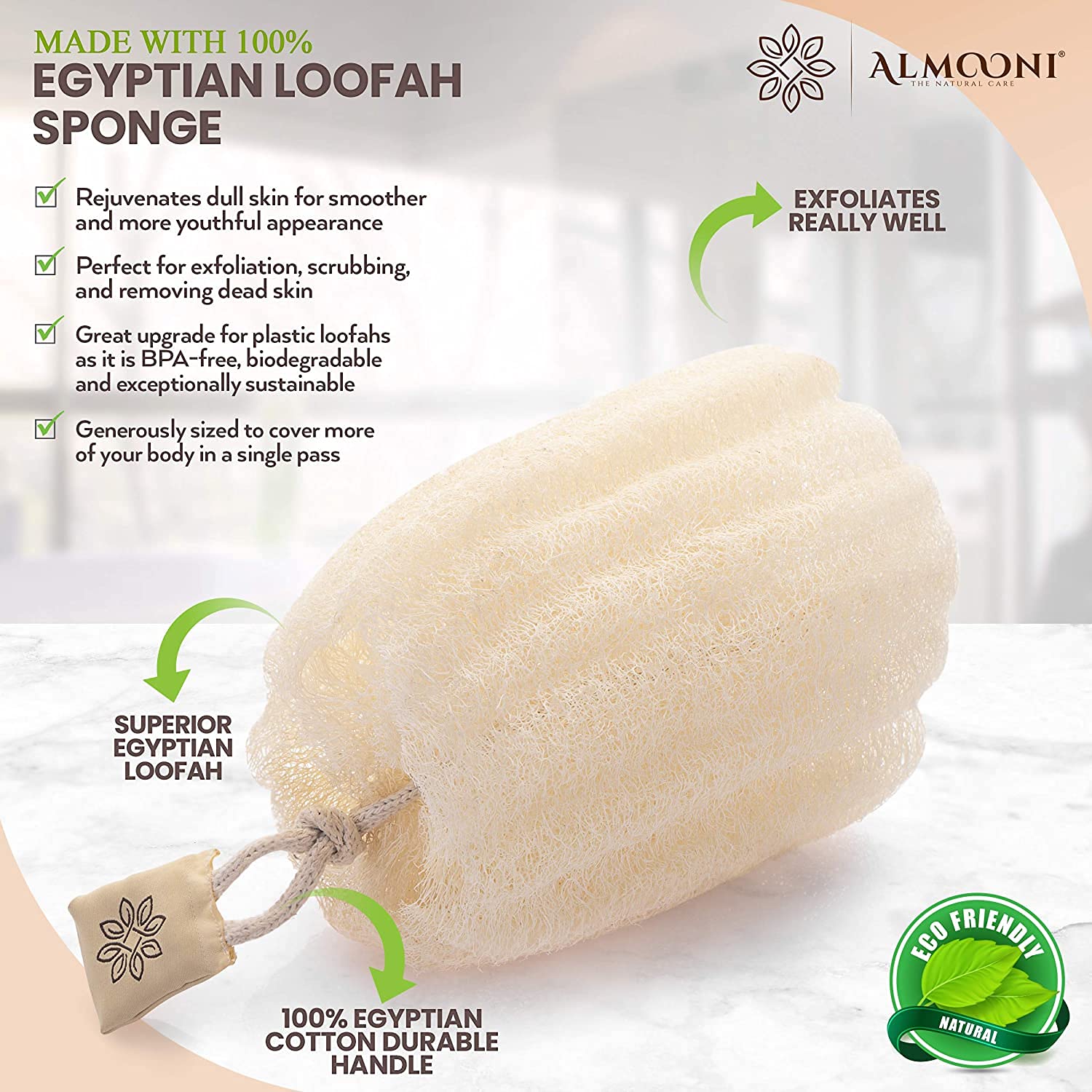 ALMOONI lufa egipcia textura densa vista lateral con mayor espuma
