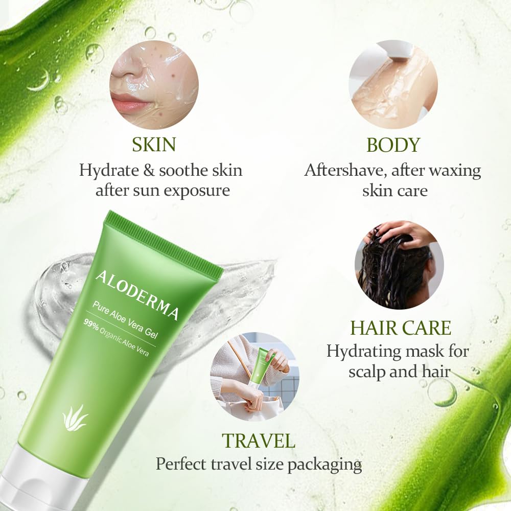 Aloderma gel para rostro, aplicación suave e hidratante.