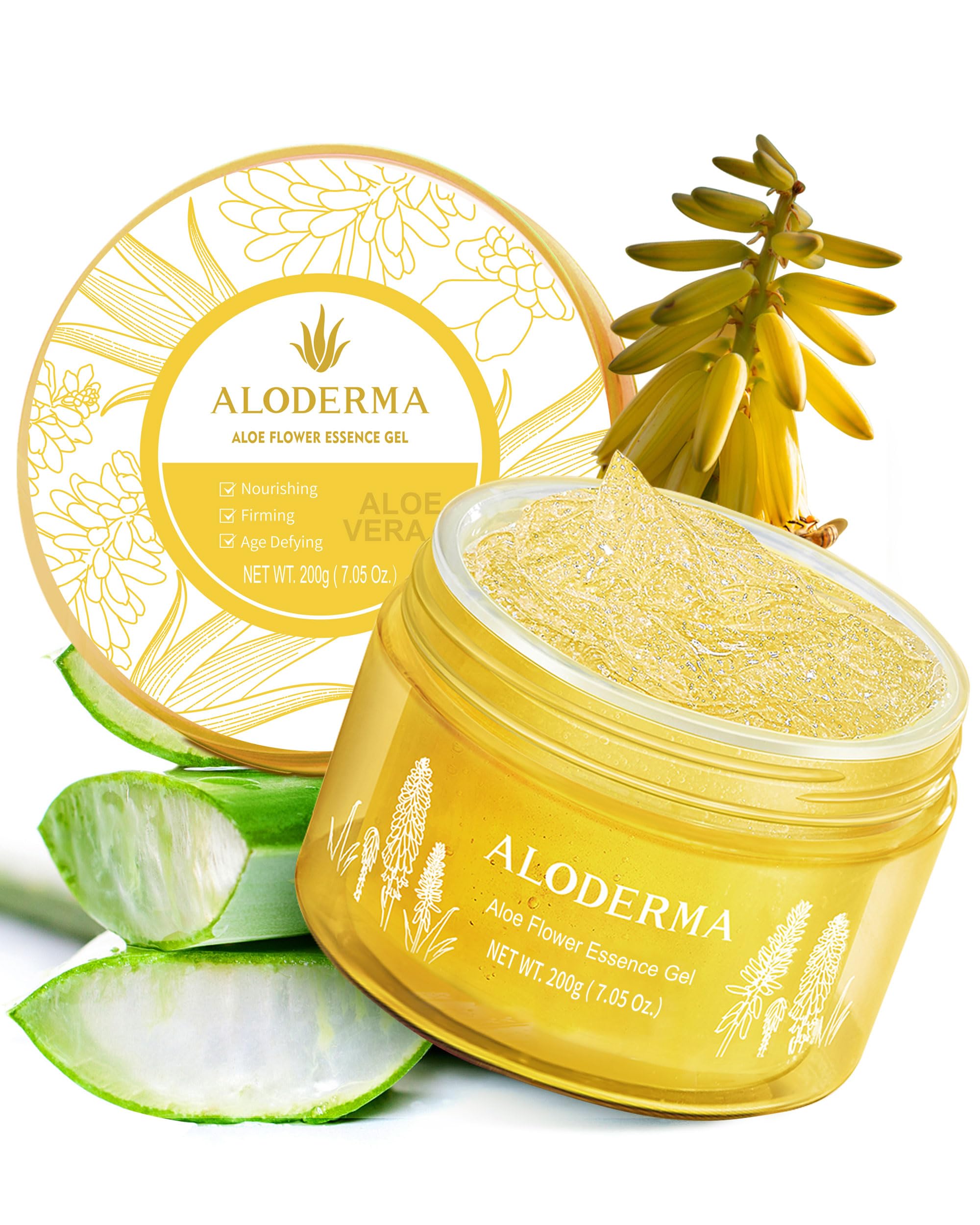 Aloderma frasco gel aloe 24k oro: hidratación profunda para piel radiante.