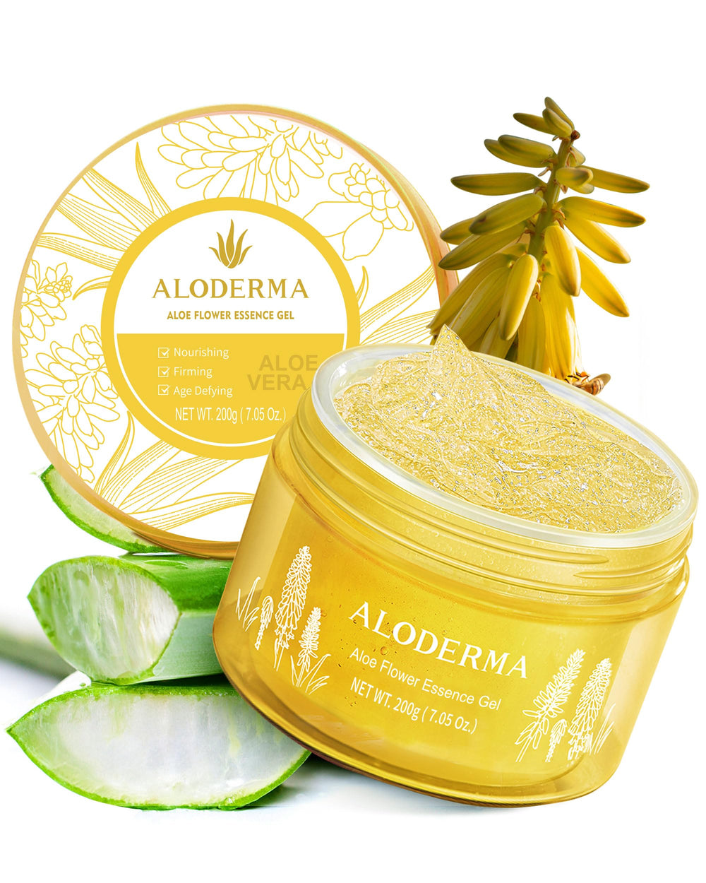 Aloderma frasco gel aloe 24k oro: hidratación profunda para piel radiante.