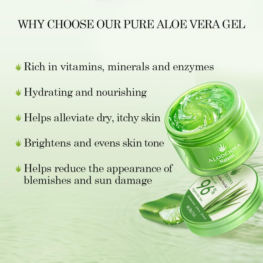 Aloderma Gel Aloe Vera, aplicación suave para rostro y cuerpo.