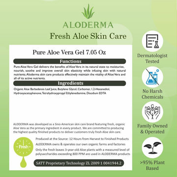 Aloderma Gel Aloe Vera, cultivo orgánico certificado.