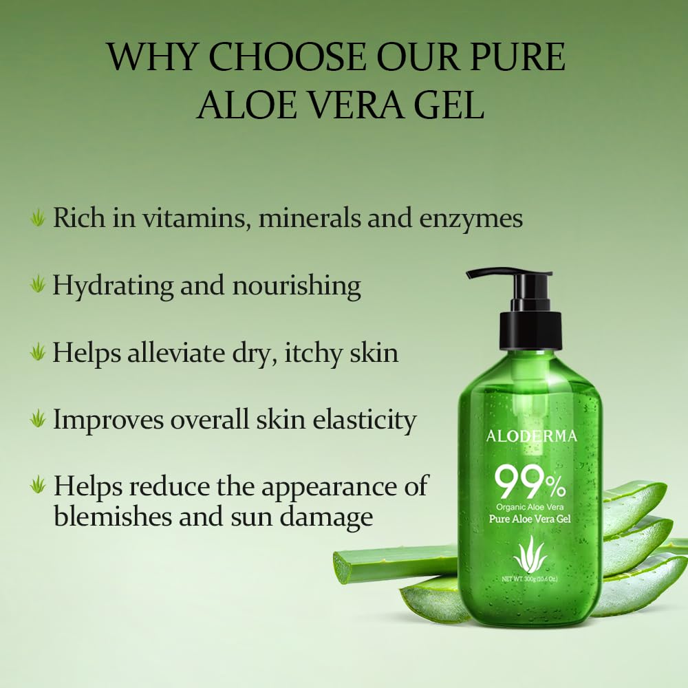 Aloderma gel aloe vera para rostro y cuerpo; hidratación suave.