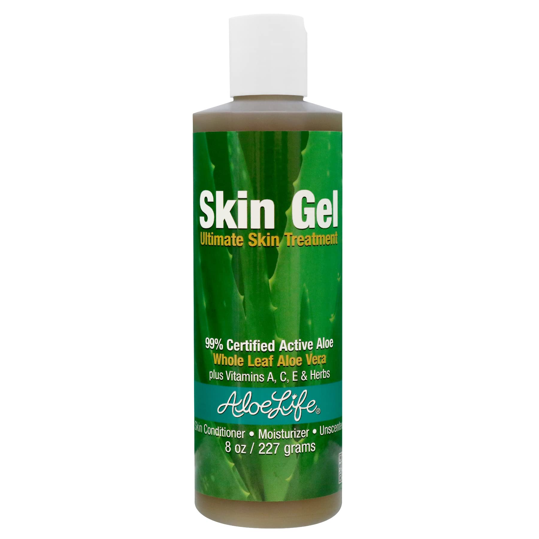 Aloe Life Skin Gel bottle showing fragrance-free hydration for face and body.