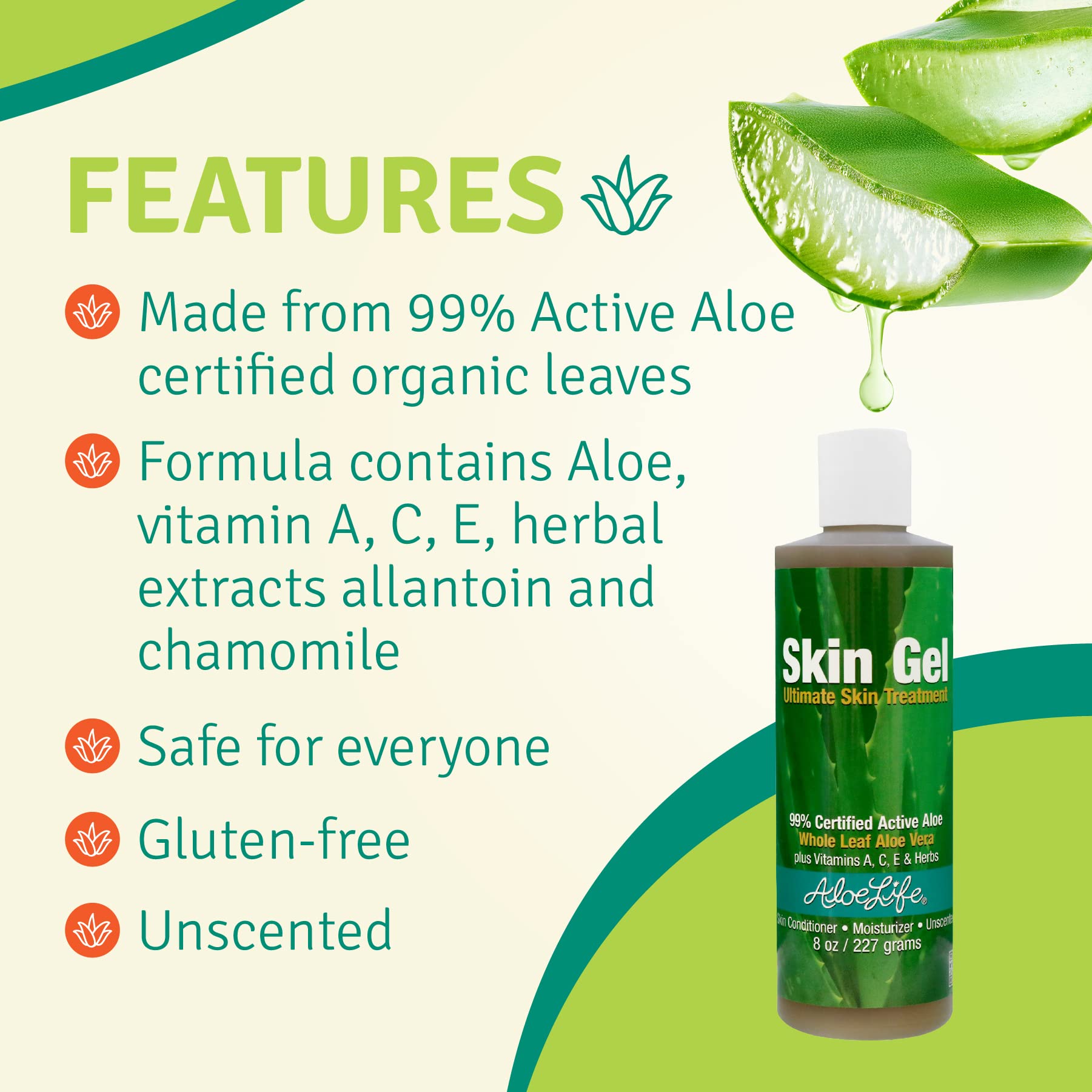 Aloe Life Skin Gel applied to the face for quick absorption and moisture.