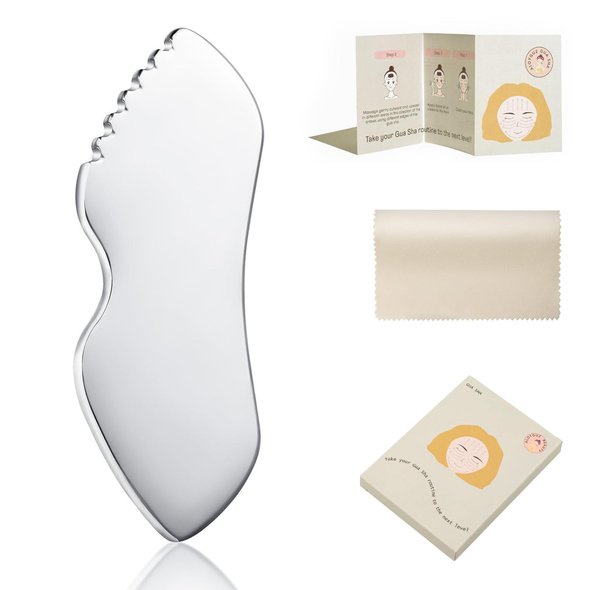ALOYGUZ gua sha detalle para la frente, promueve relajación facial y contorno definido