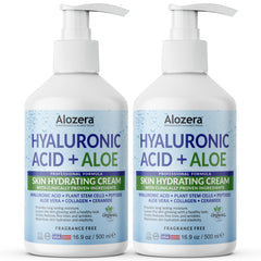 Alozera loción corporal frente a la botella, hidratación profunda para piel seca.