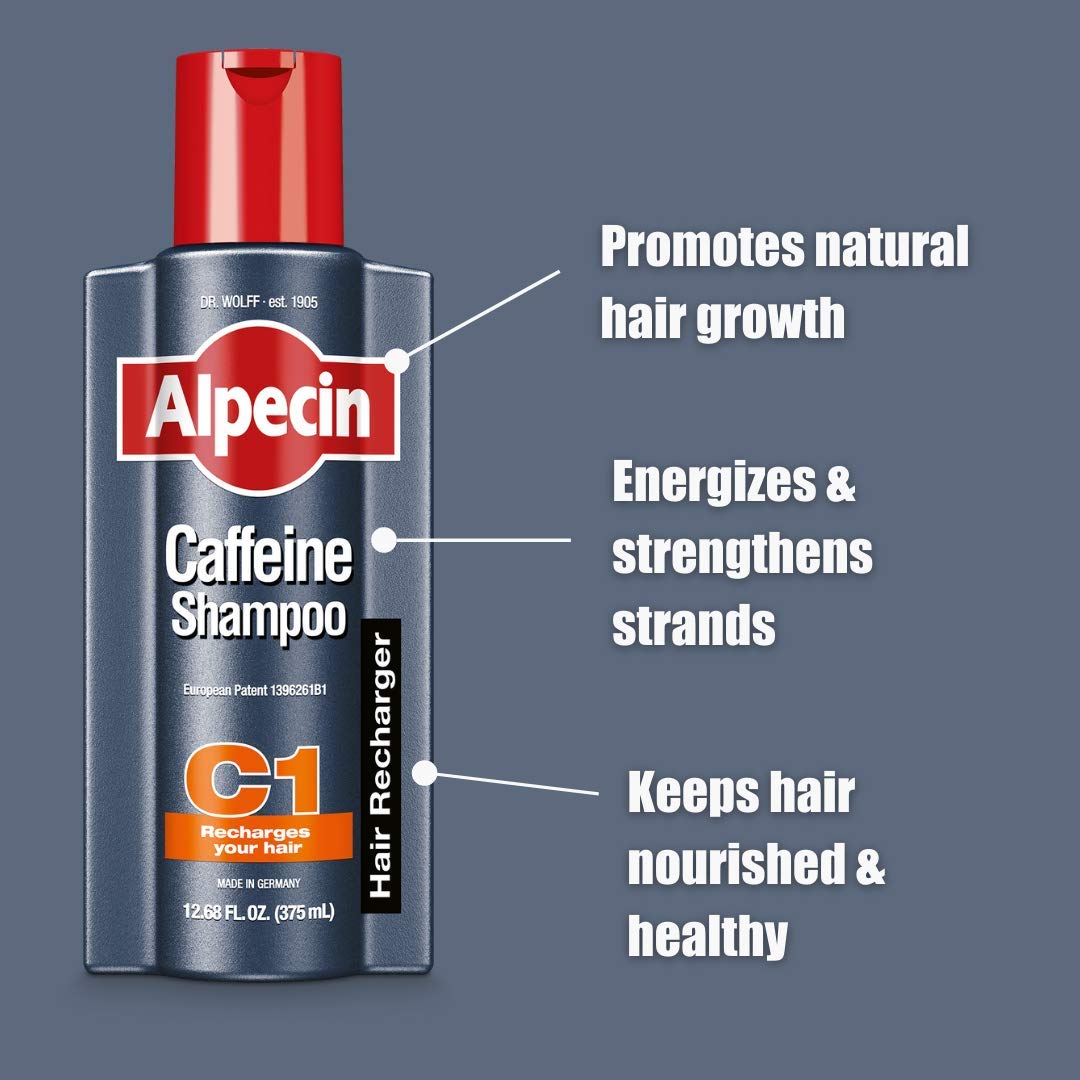 Massage du cuir chevelu avec Alpecin C1, énergie ciblée pour vos cheveux.