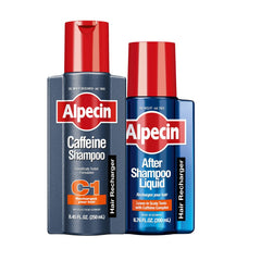 Alpecin C1 champú cafeína, botella visible, aroma fresco para el cuero cabelludo.