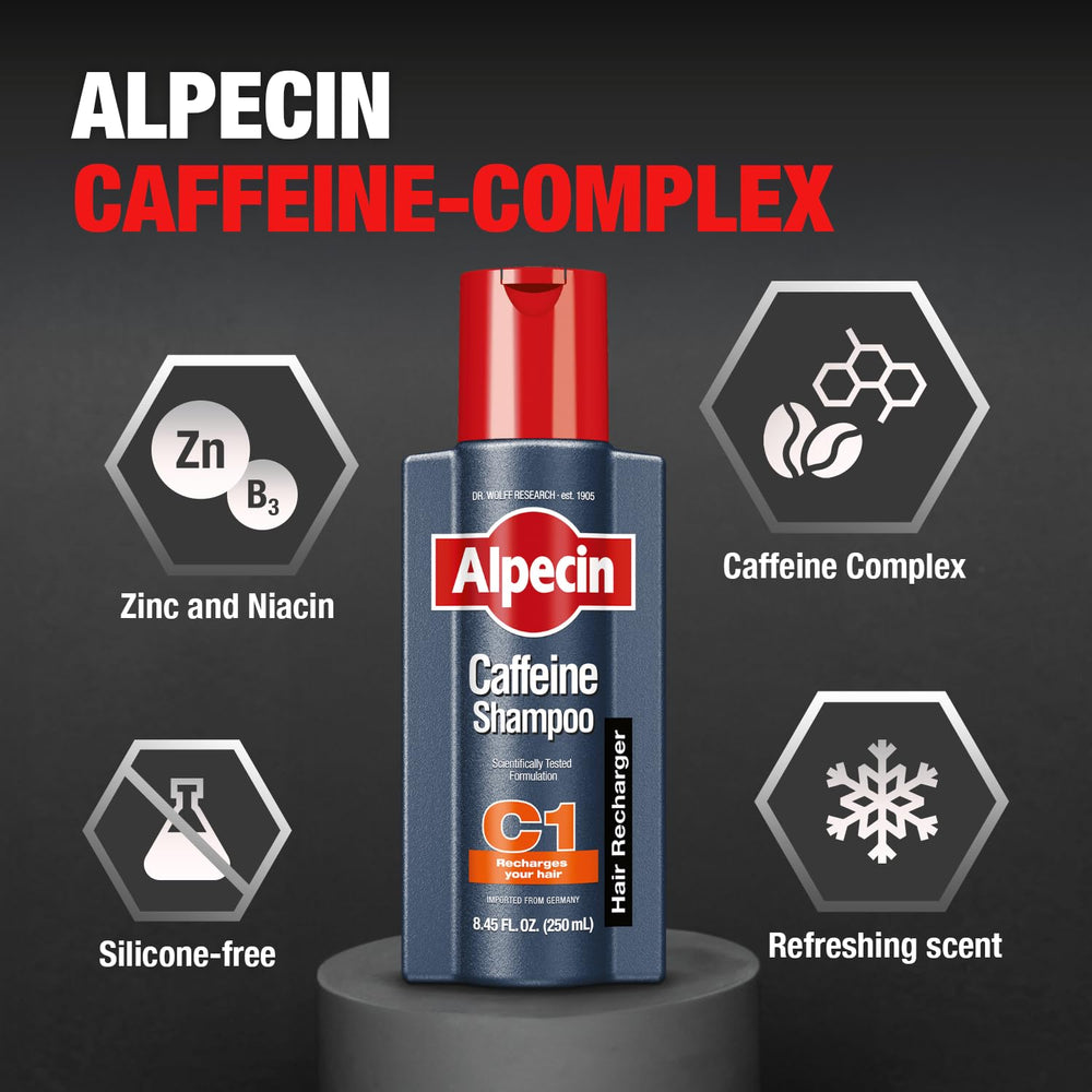 Alpecin C1, fórmula con zinc y niacina para brillo y vigor capilar.