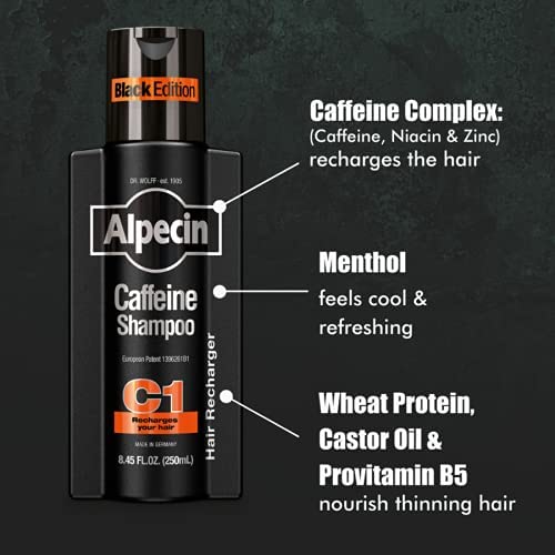 Alpecin C1 Édition Noire: texture riche, cheveux paraissant plus denses.