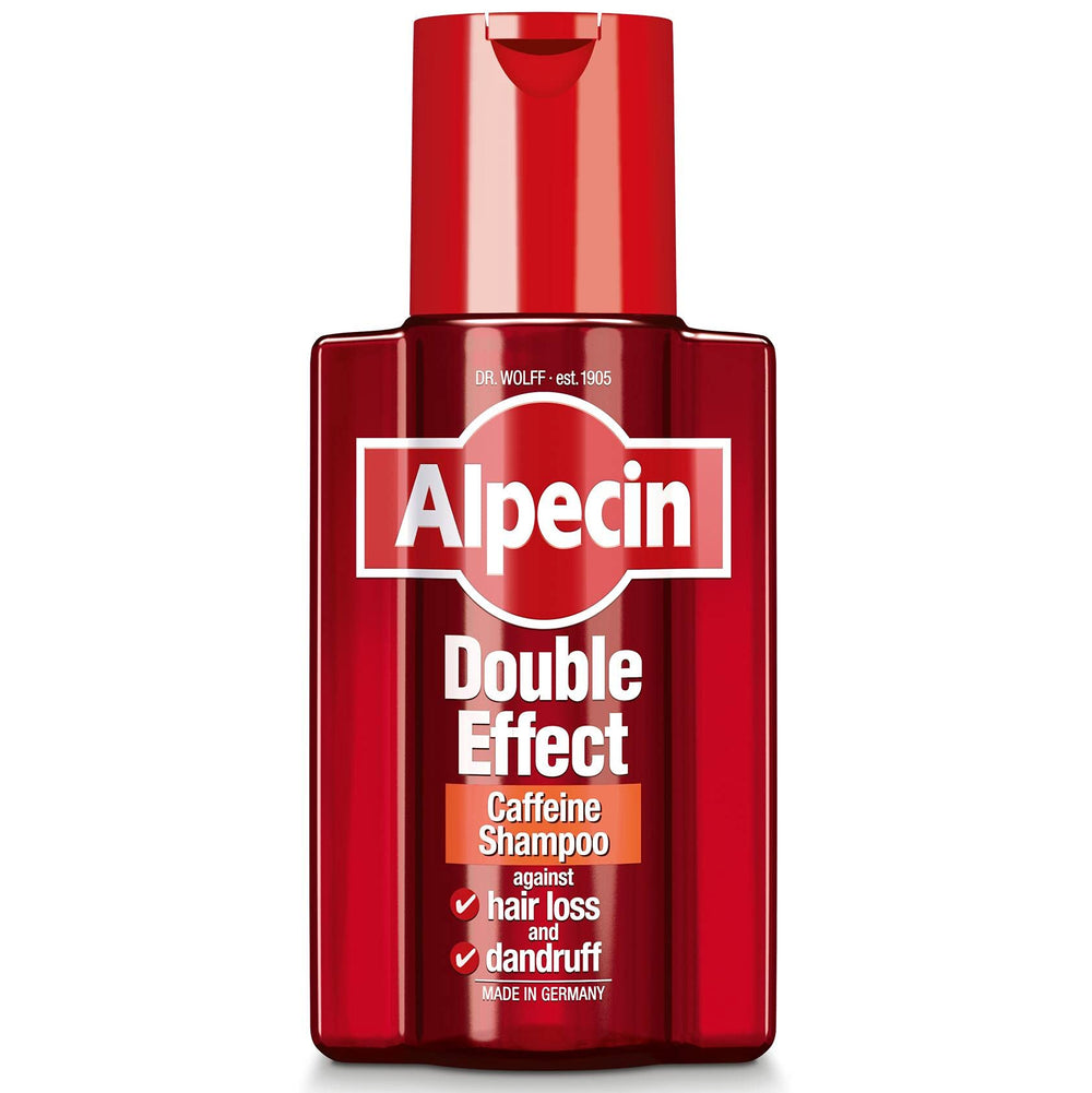 Alpecin Double Effect Shampoo, bote 200 ml, limpia suavemente y deja sensación fresca.