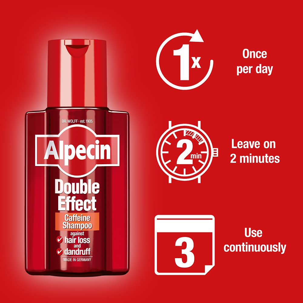 Alpecin Double Effect Shampoo, uso diario para cuidado continuo.