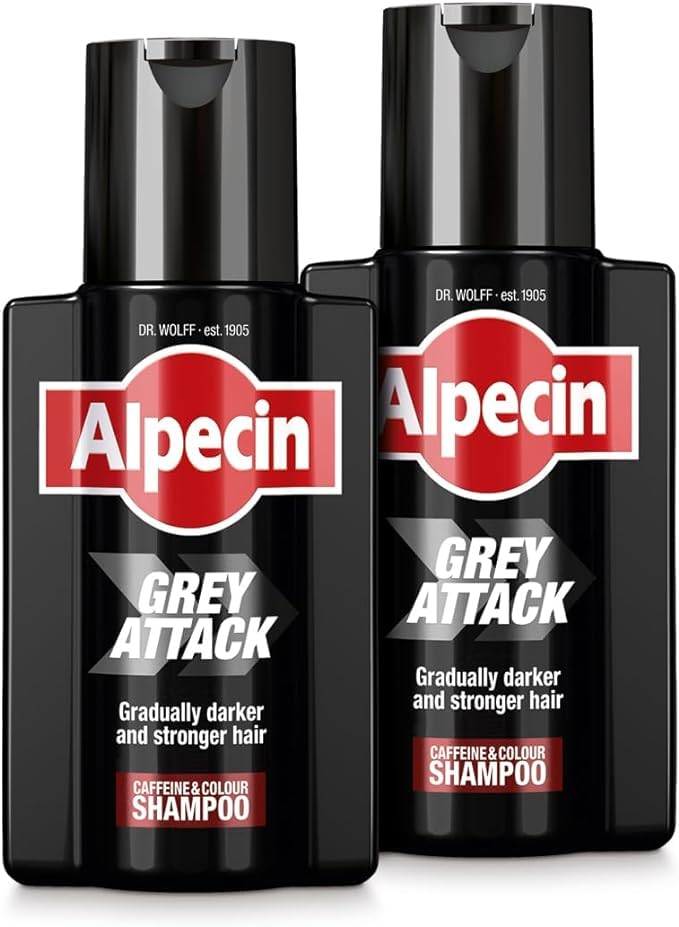 Alpecin Gray Attack, botella de champú con cafeína para canas naturales.