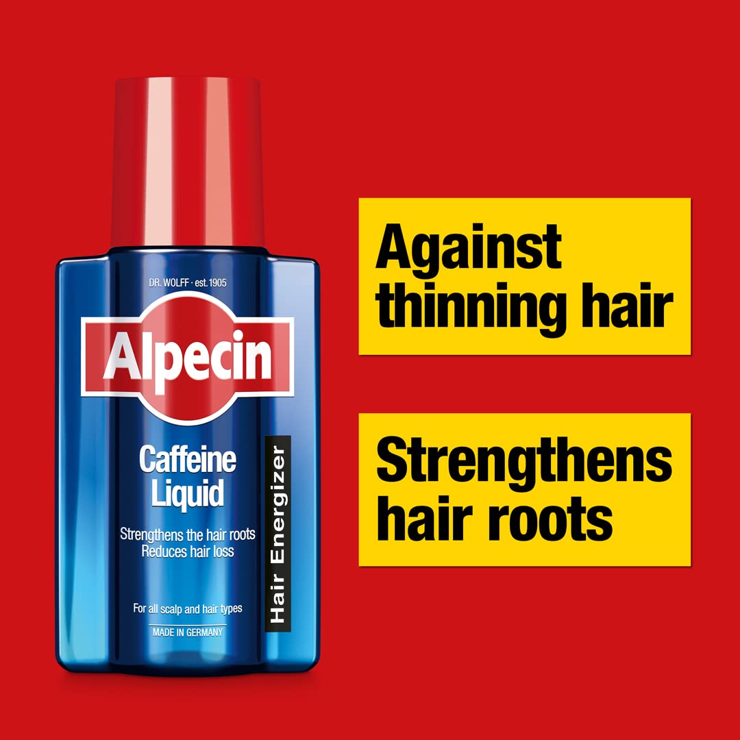 Alpecin tónico capilar fortaleza — aplicación suave para cabello más denso.