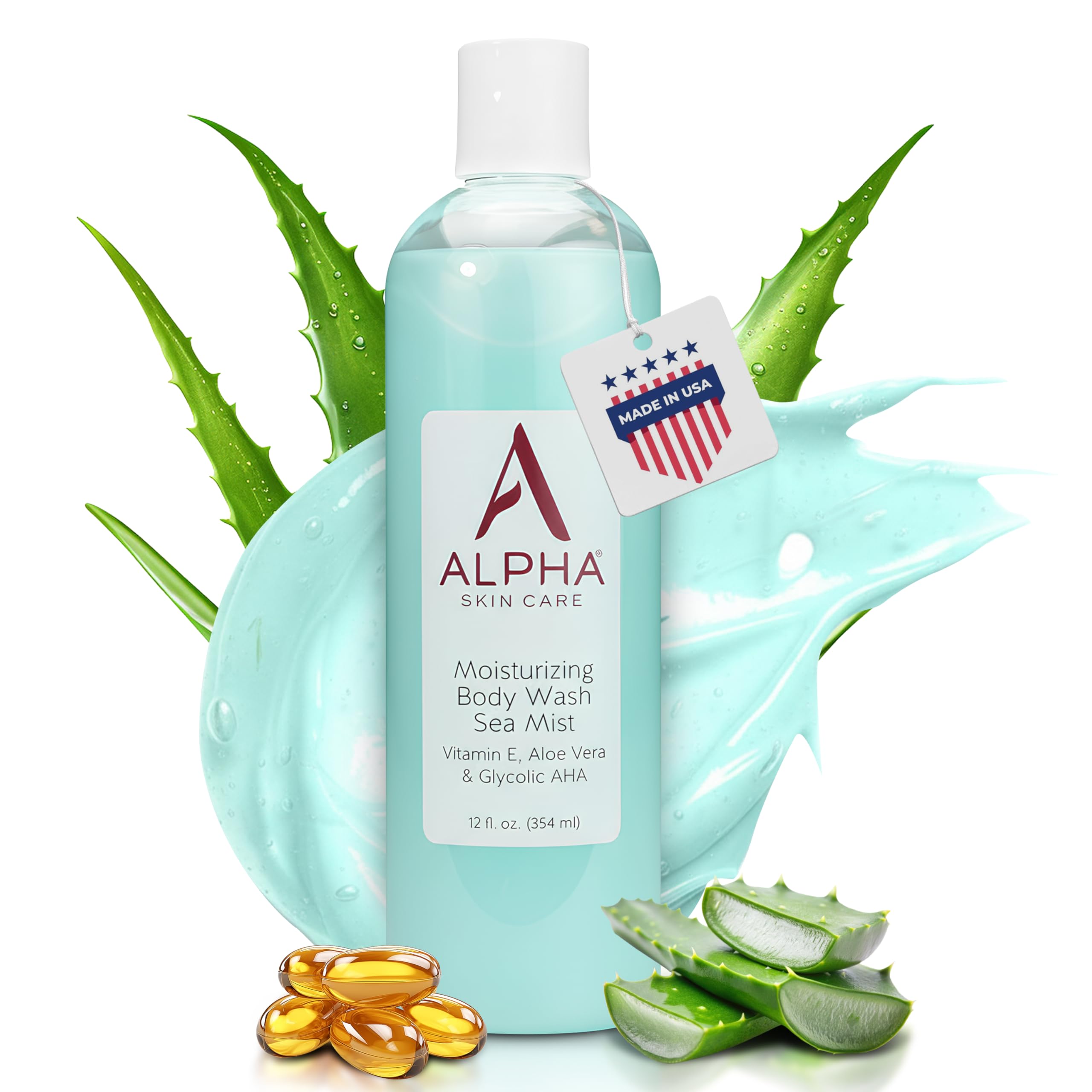 Alpha Skin Care: botella en la ducha para una experiencia suave y refrescante.