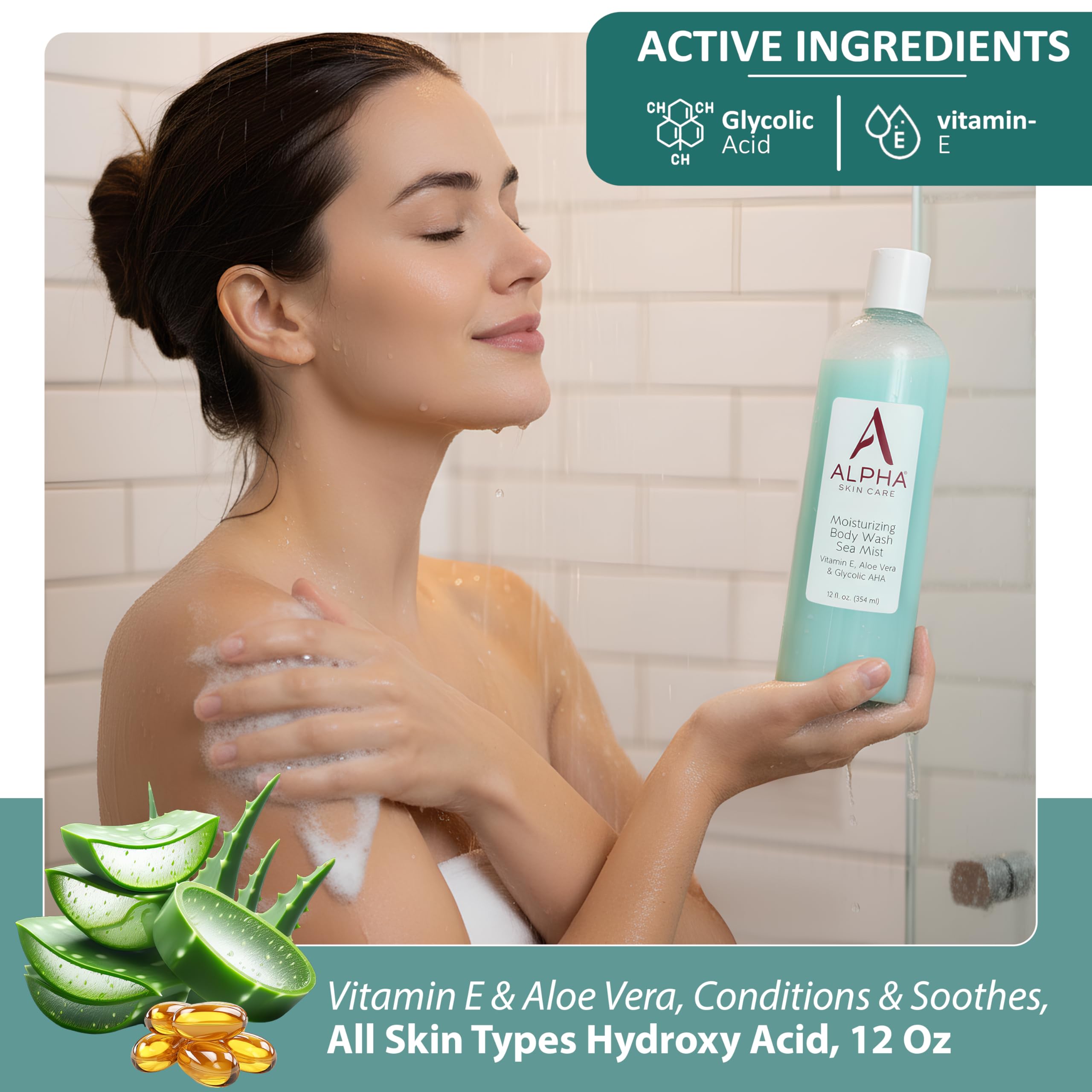 Alpha Skin Care: ingredientes clave, vitamina E y aloe para la hidratación.