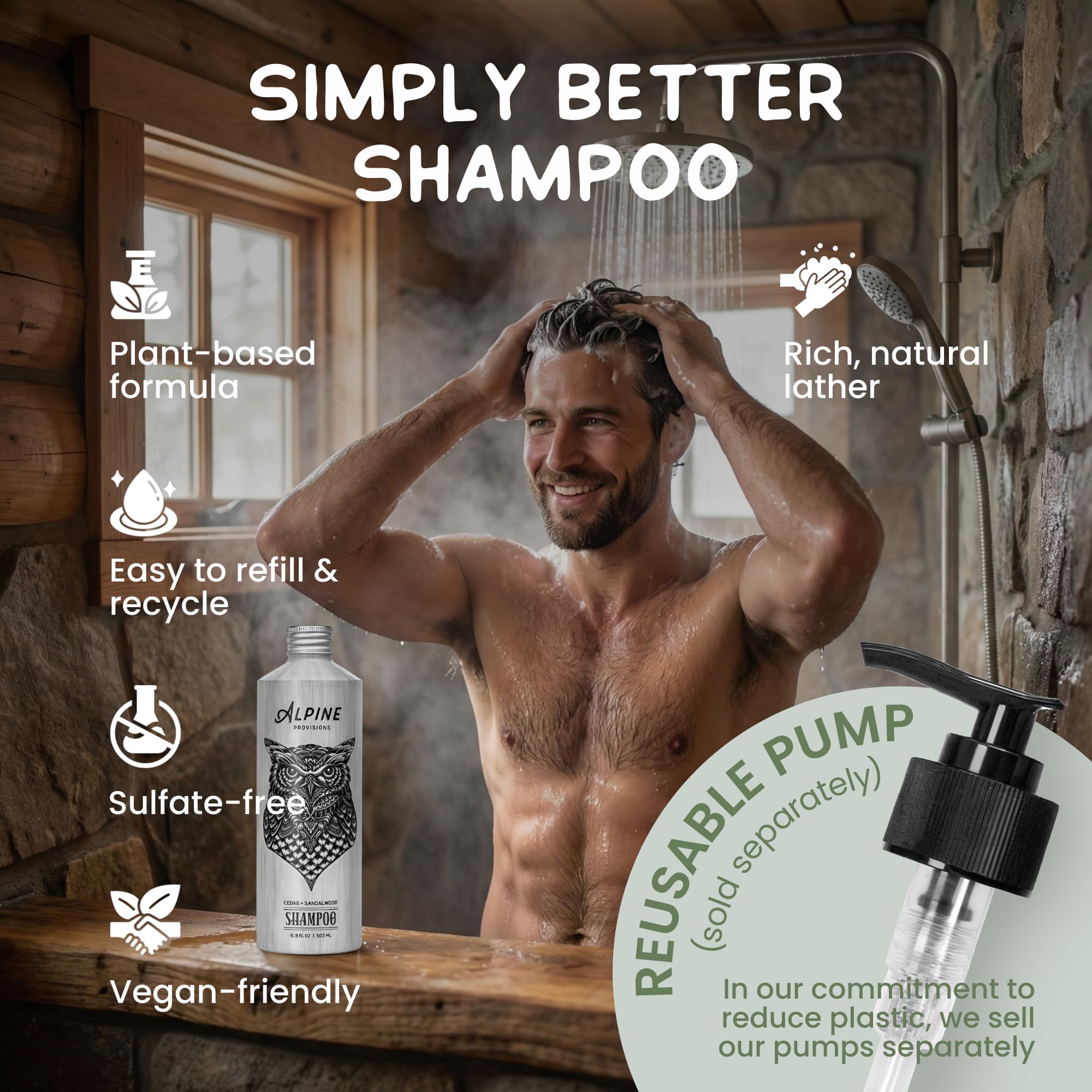 Alpine Provisions champú libre de sulfatos y vegano; cuidado suave para todo tipo de cabello.