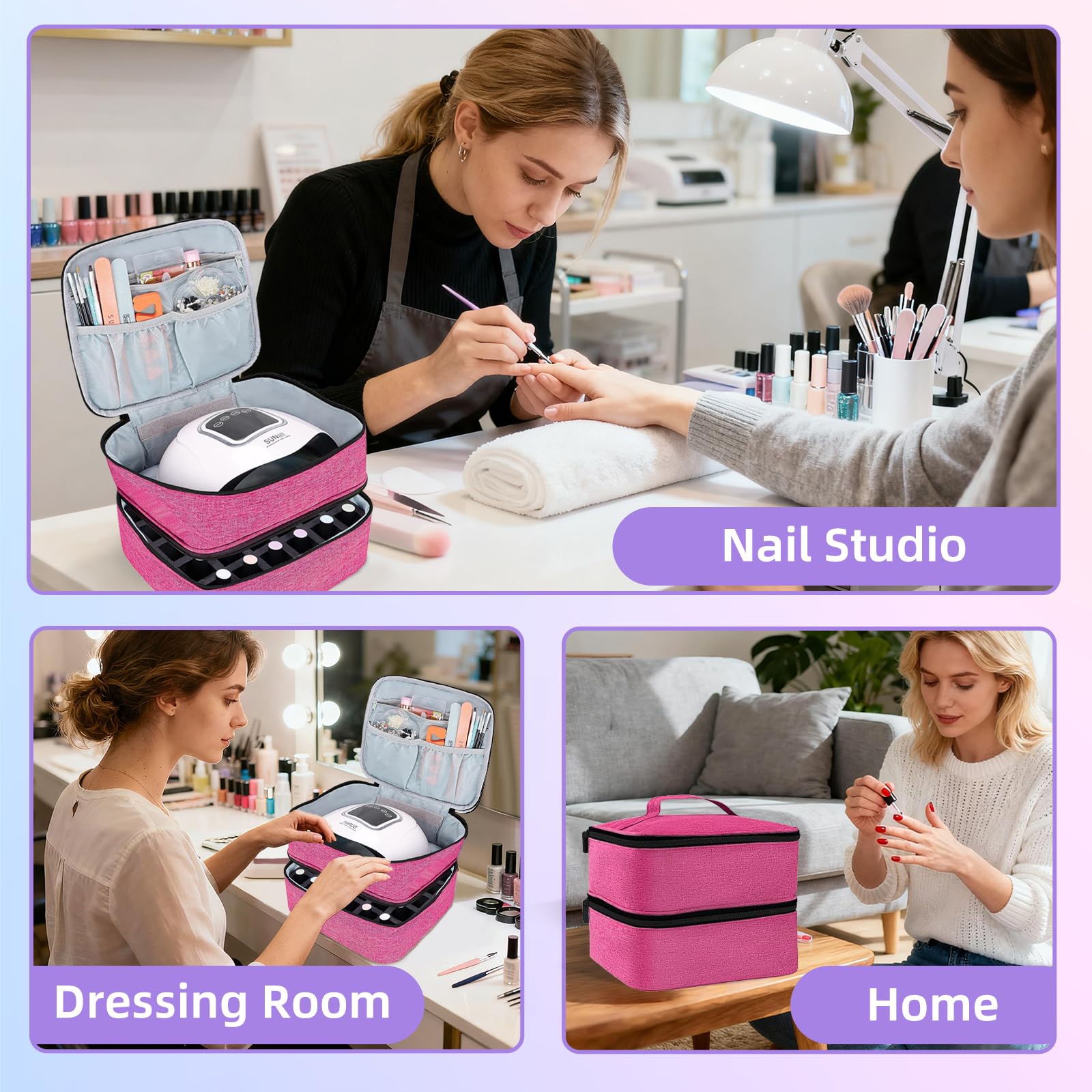 ALSLEA organizador esmaltes, bolsillos y correas para accesorios de uñas.