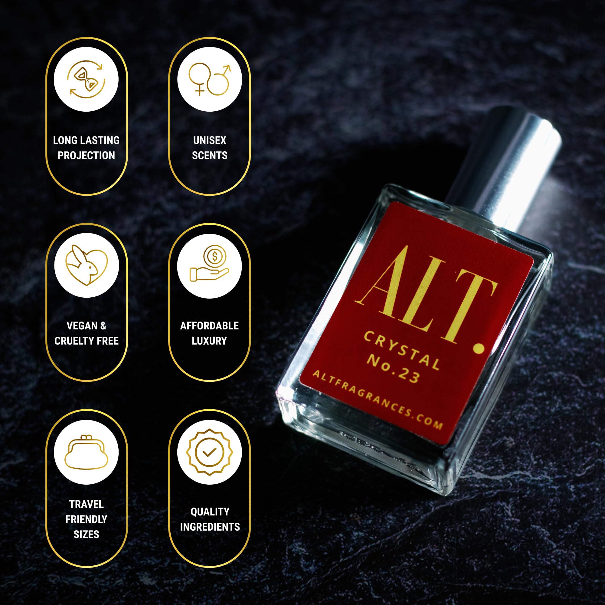 Crystal 23 de ALT FRAGRANCES, aplicación en spray, fácil de usar en cualquier ocasión.
