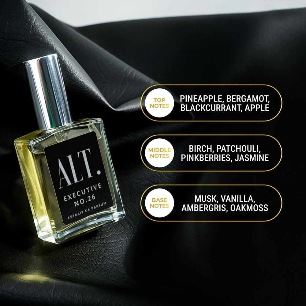 ALT. FRAGRANCES Executive 26, corazón floral de rosa y jazmín para estilo elegante.