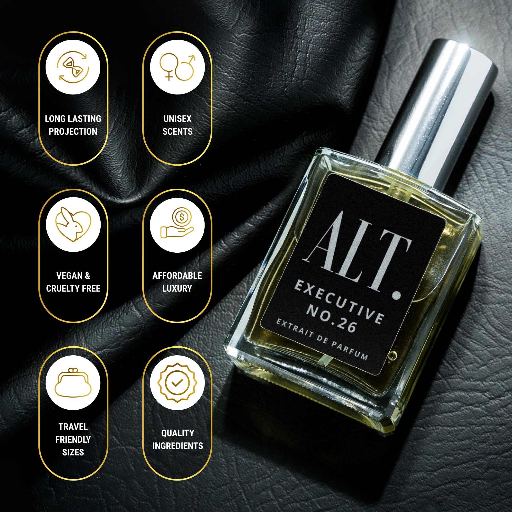 ALT. FRAGRANCES Executive 26, notas top bergamota y grosella, apertura fresca.