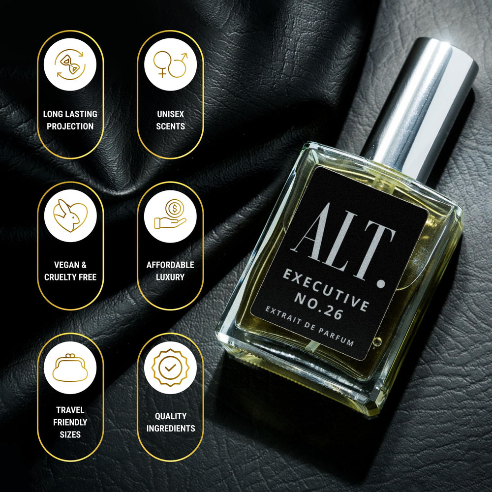ALT. FRAGRANCES Executive 26, notas top bergamota y grosella, apertura fresca.
