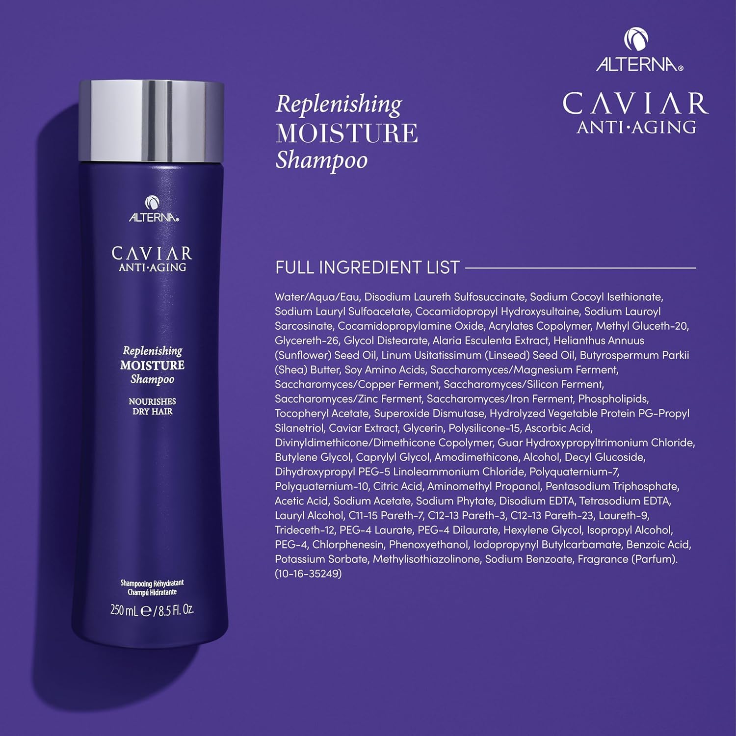 Alterna Caviar Anti-Aging Acondicionador, botella vertida, facilita el peinado y la suavidad.
