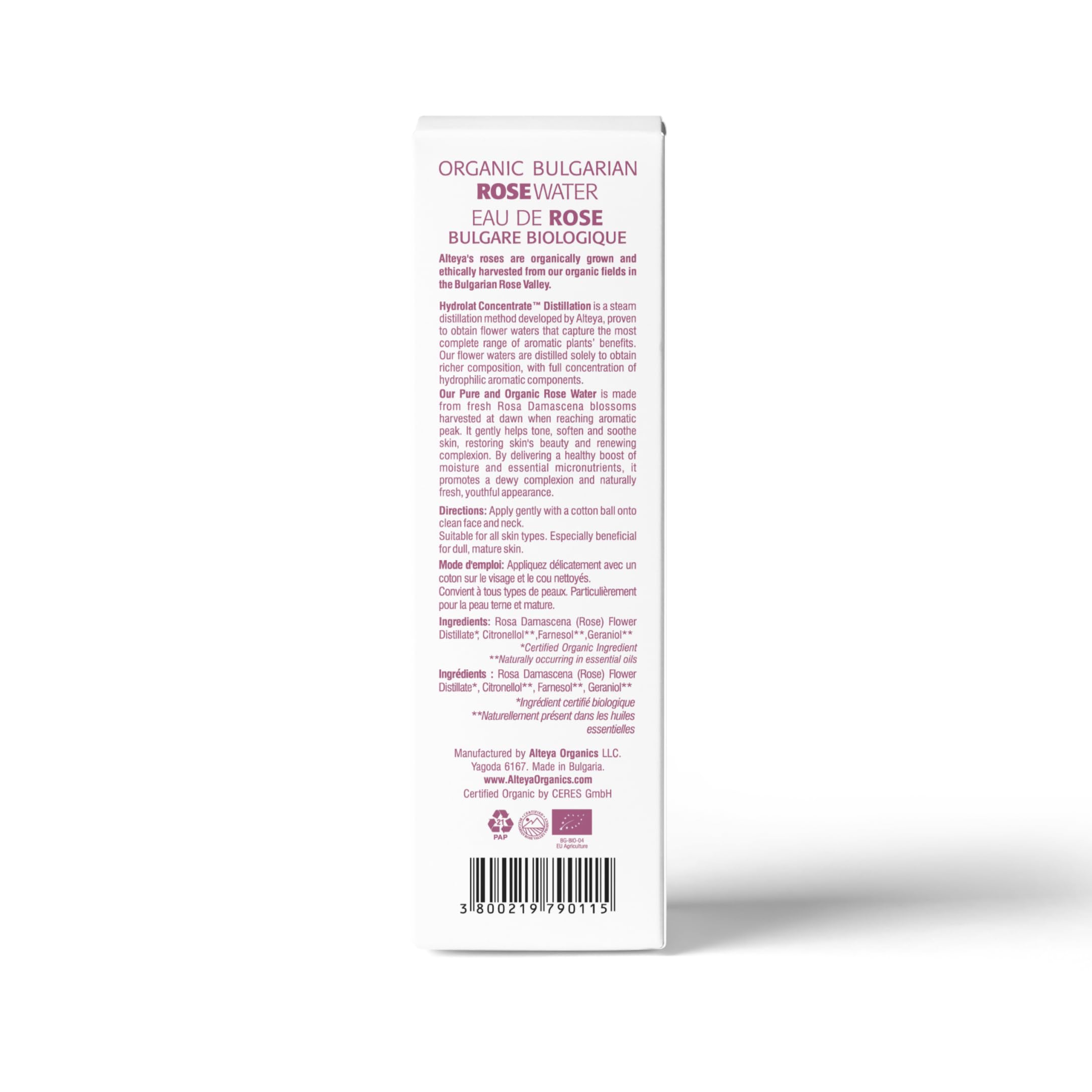 Aplicación rostro con agua de rosas Alteya Organics: uso diario para rostro limpio.