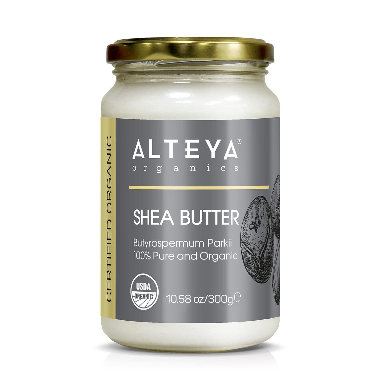 Alteya Organics Manteca de Karité en bote de vidrio, hidratación profunda para piel seca.