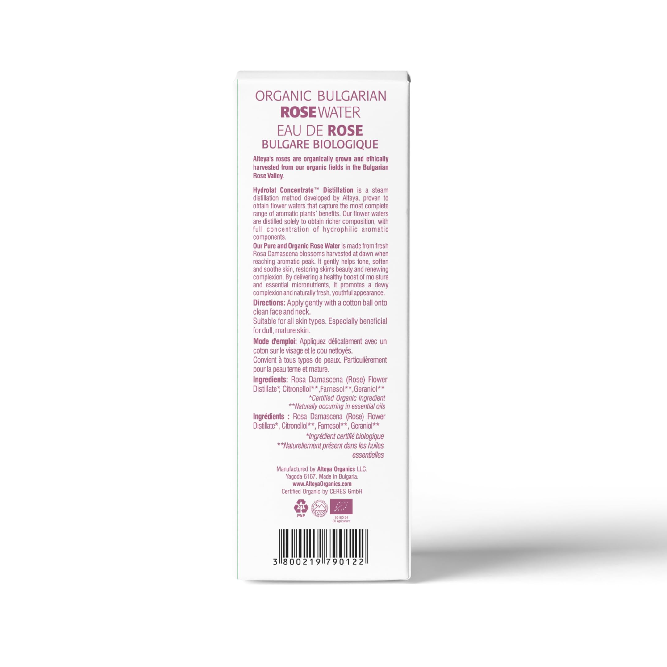 Brume visage légère, Rosa Damascena bulgare, tonifie et apaise la peau.