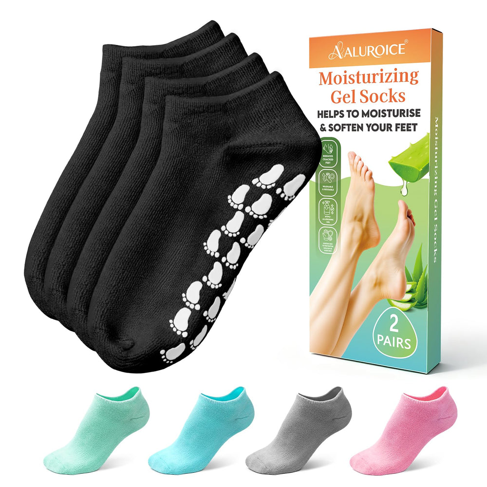 ALUROICE medias silicona hidratantes en negro con aloe para hidratación profunda.