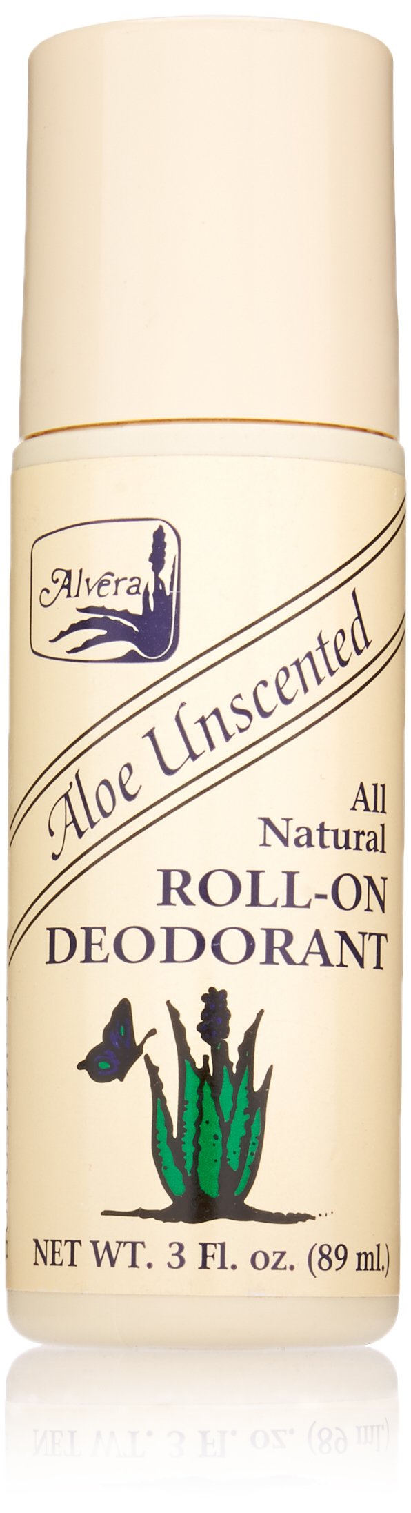 Alvera desodorante roll-on natural, botella de 89 ml, protección duradera sin fragancia para uso diario