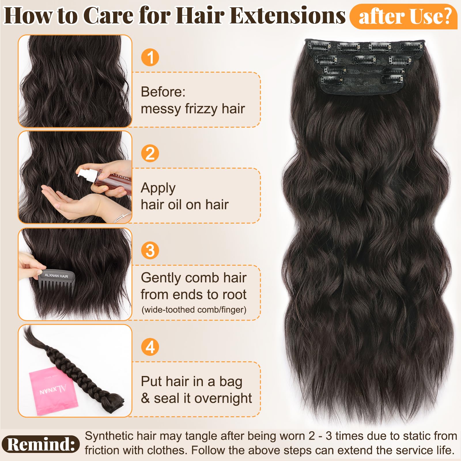 ALXNAN four-clip weft for full-head coverage and stability