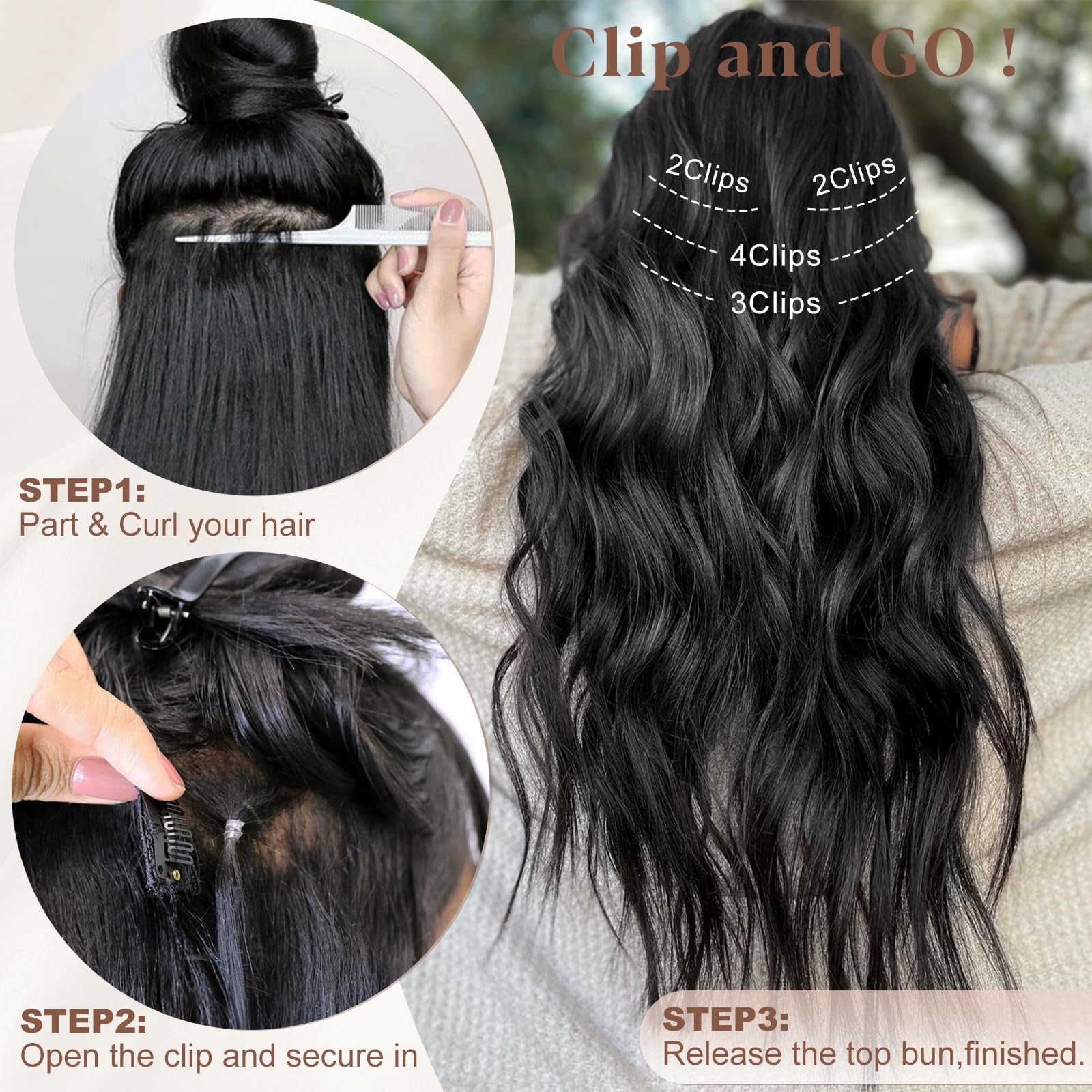 ALXNAN extensión con clip para eventos, look elegante con poco esfuerzo